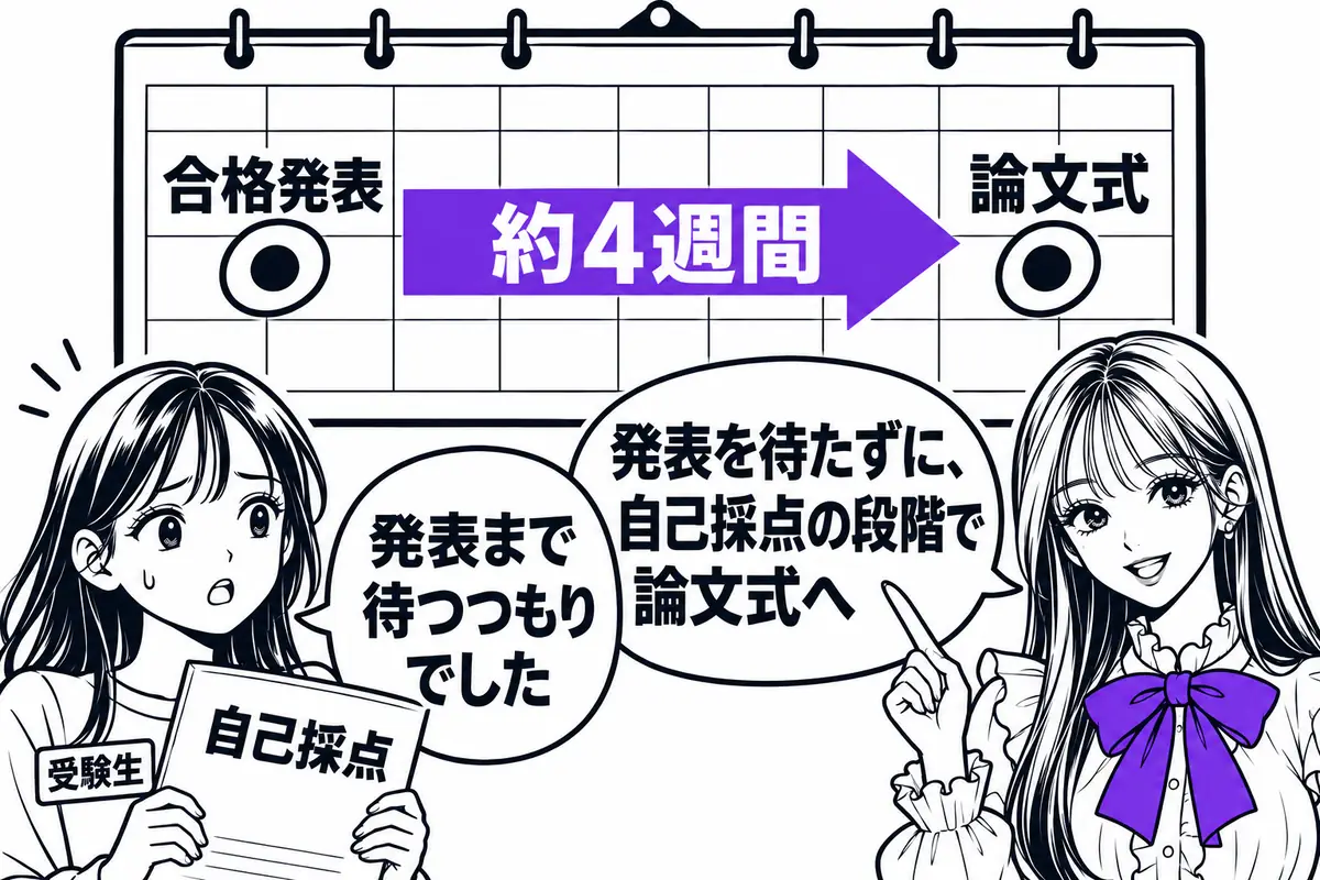 短答式の合格発表から論文式までは約4週間しかないので、自己採点の段階で論文式の対策に入る