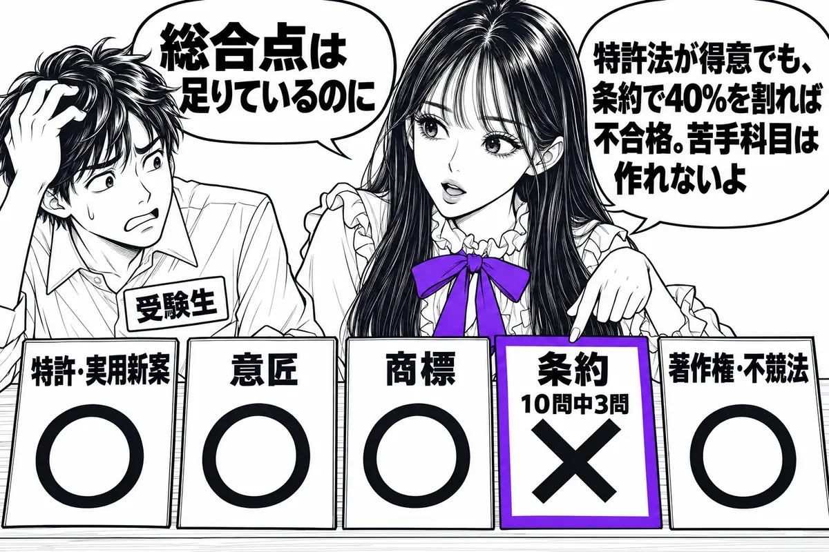 総合点だけでなく5科目それぞれで40%以上が必要なので、苦手科目を作れない