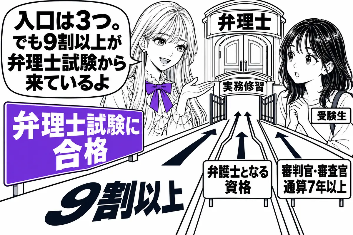 弁理士になる経路は弁理士試験・弁護士となる資格・審判官や審査官の経験の3つで、9割以上が試験から