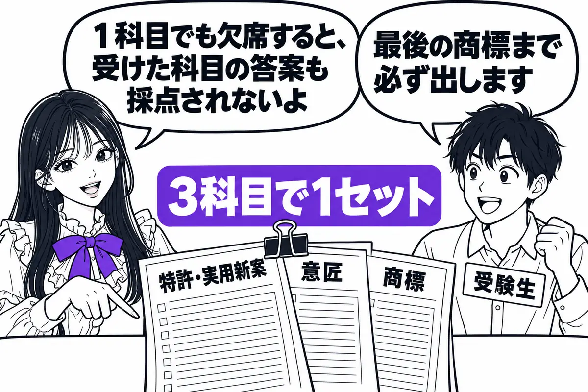 必須3科目のうち1科目でも欠席すると、受けた科目も含めて採点されない