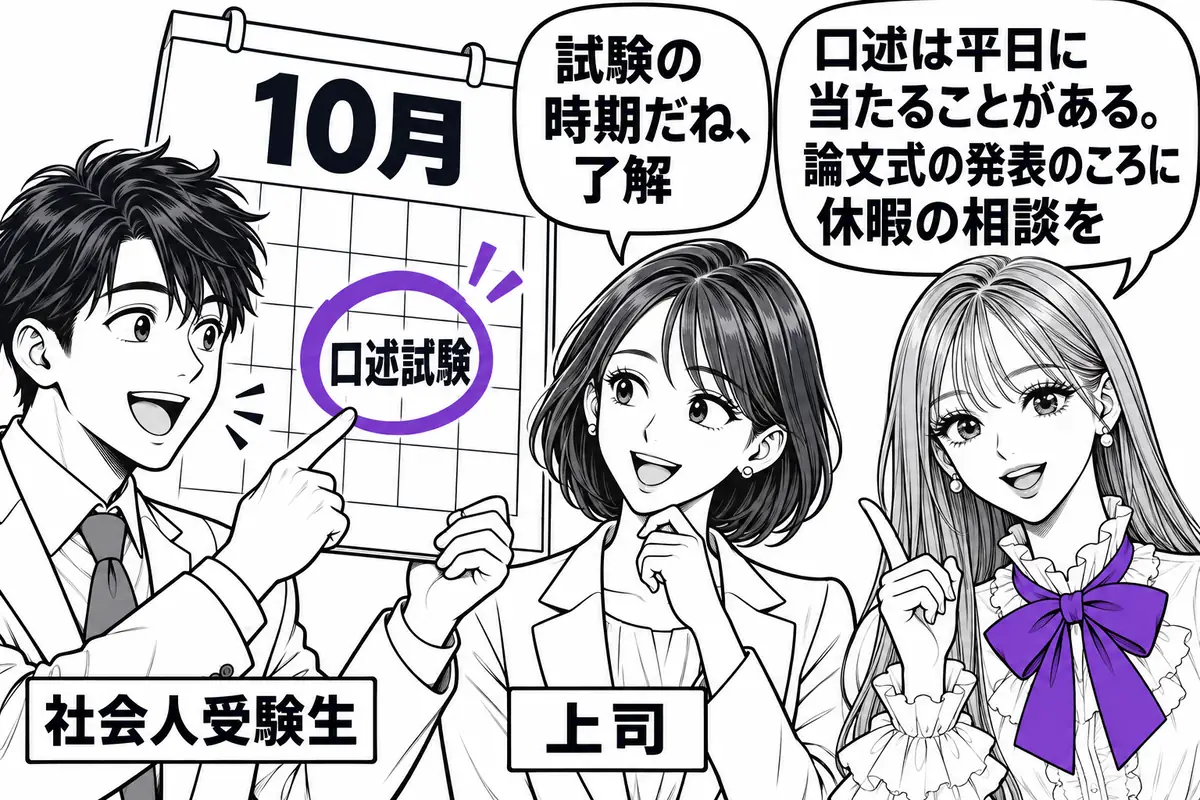 口述試験は平日に当たることがあるので、論文式の合格発表のころには休暇を取れるよう職場と調整しておく