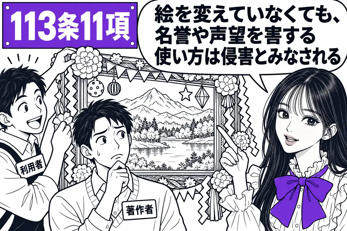 著作物を改変していなくても、著作者の名誉又は声望を害する方法で利用すれば著作者人格権の侵害とみなされる