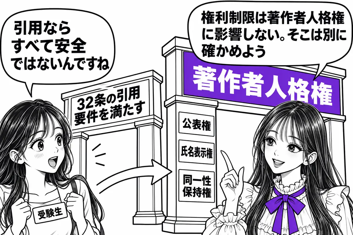 権利制限規定で著作権の侵害にならない利用でも、著作者人格権の侵害は別に問題になり得る