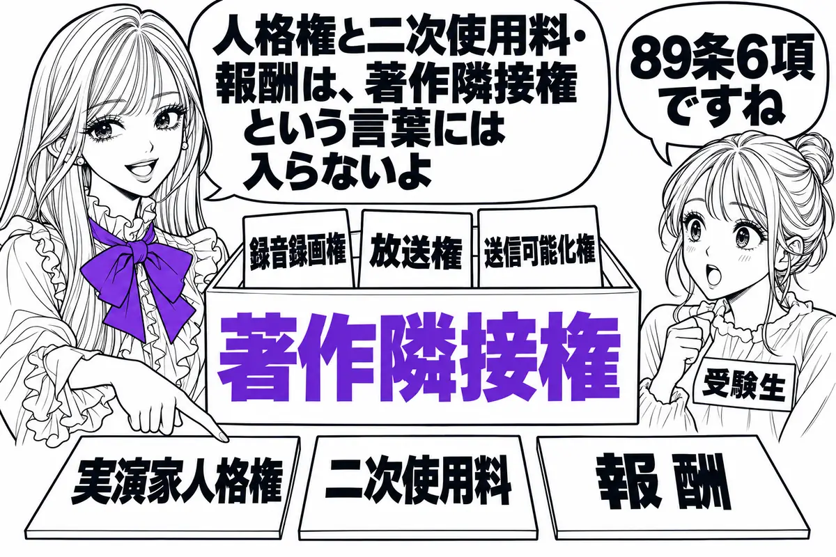 実演家人格権と、二次使用料・報酬を受ける権利は、89条6項の著作隣接権に含まれない