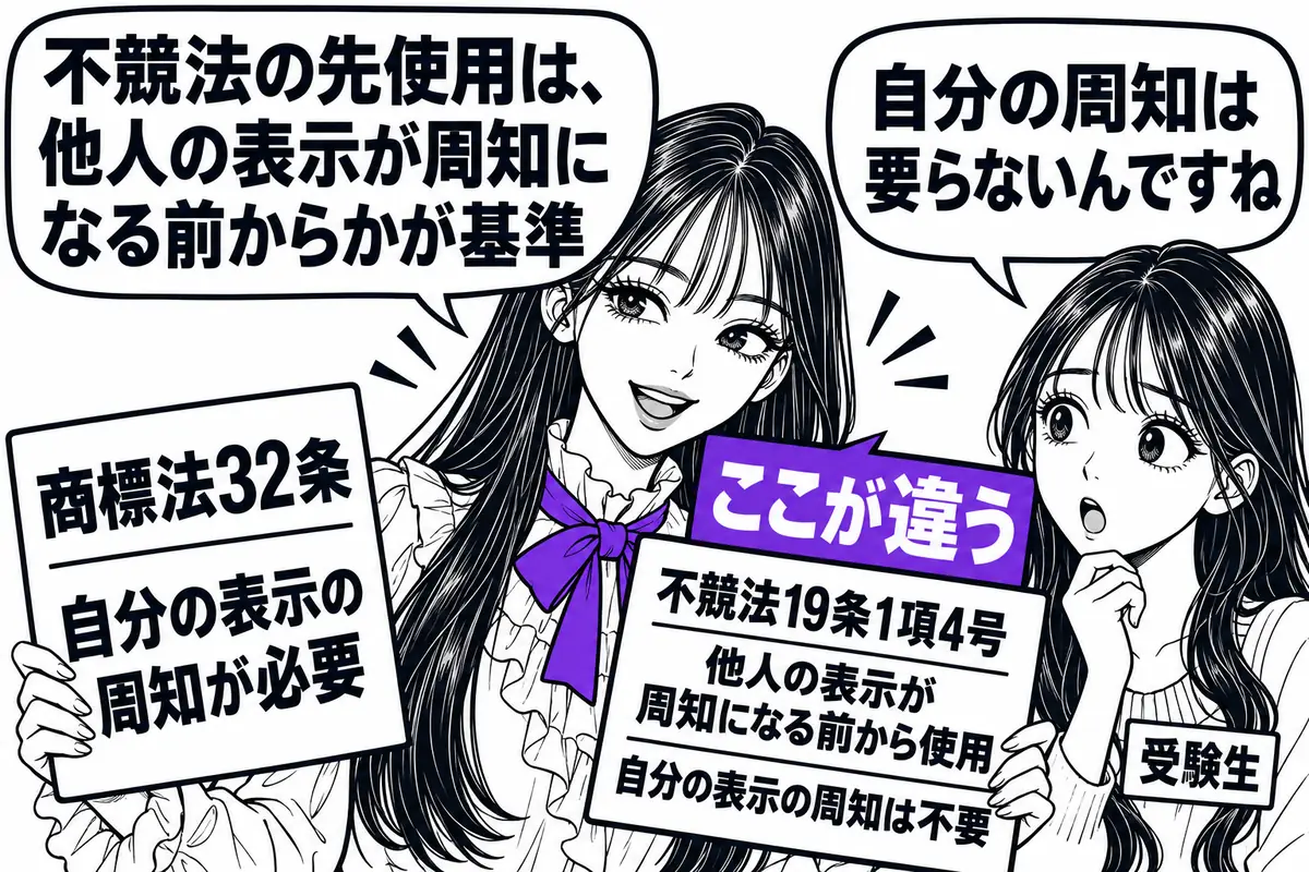 不競法19条1項4号の先使用は先使用者自身の表示の周知を求めないが、商標法32条は求める