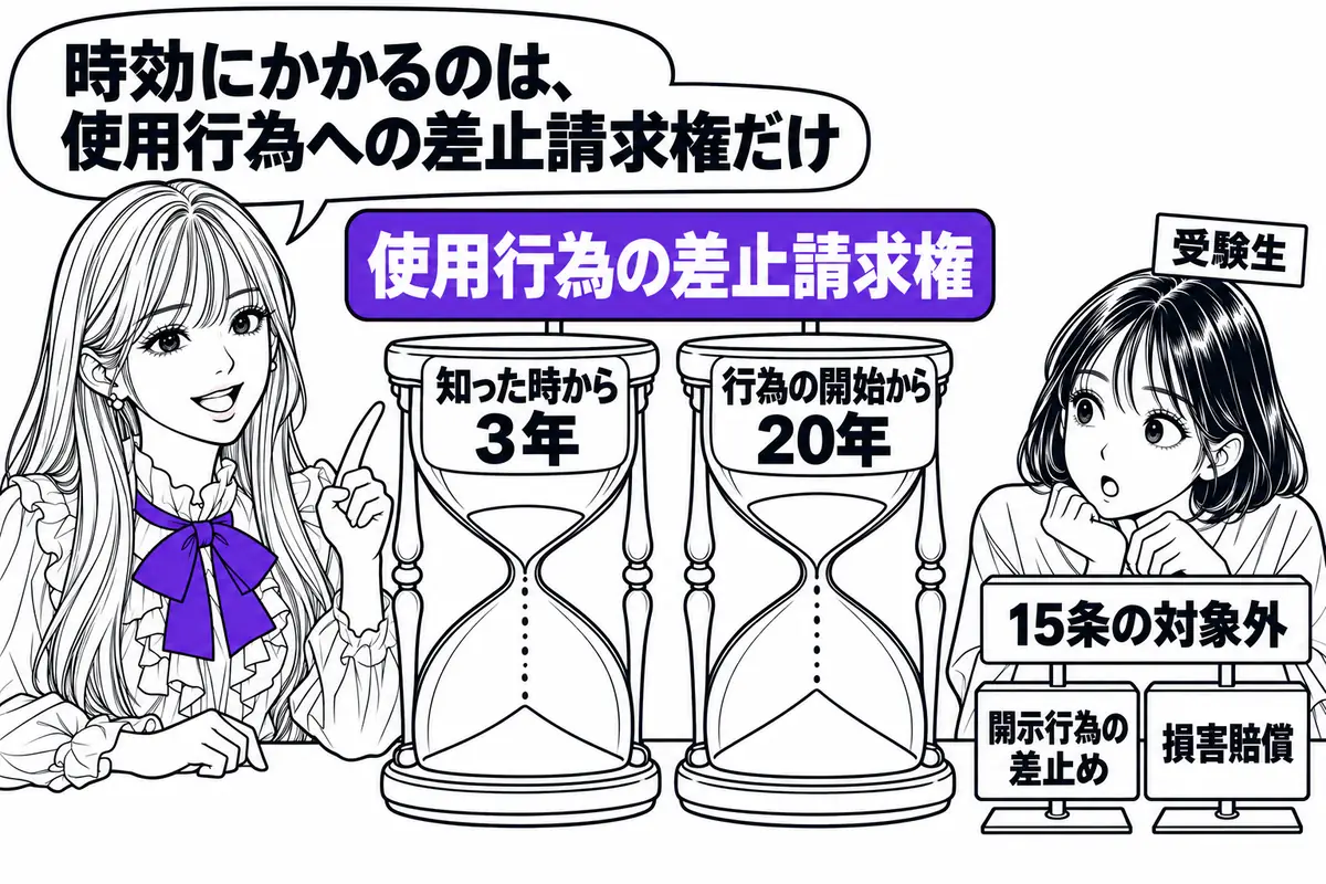 15条の消滅時効にかかるのは営業秘密を使用する行為に対する差止請求権だけで、知った時から3年・行為の開始から20年