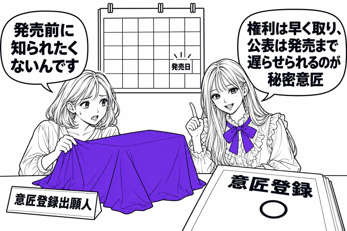 秘密意匠は、意匠権は早く確保しつつ、意匠の公表を製品の発売のタイミングまで遅らせるための制度