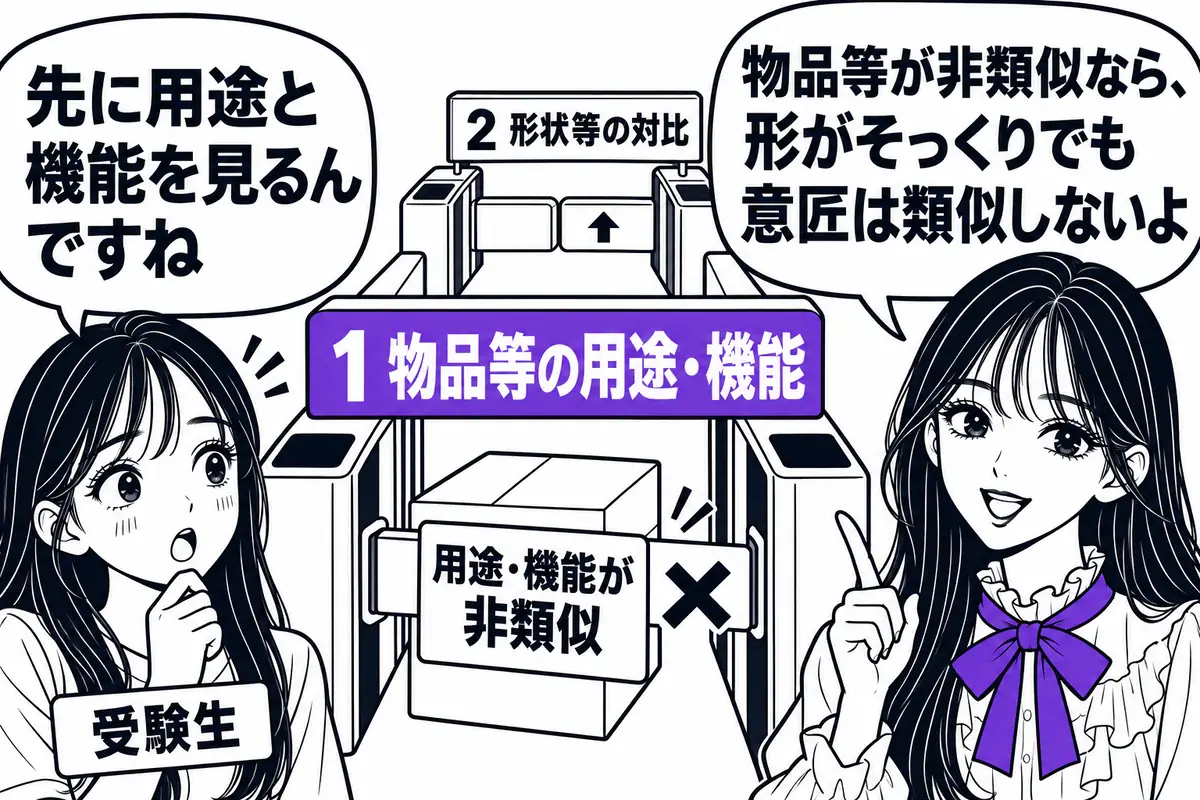 物品等の用途・機能が同一でも類似でもなければ、形状等が似ていても意匠として類似しない