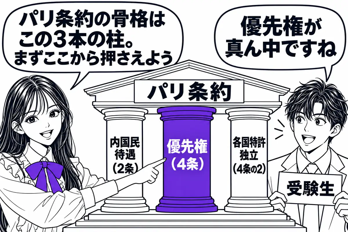 パリ条約の骨格は内国民待遇・優先権・各国特許独立の三大原則