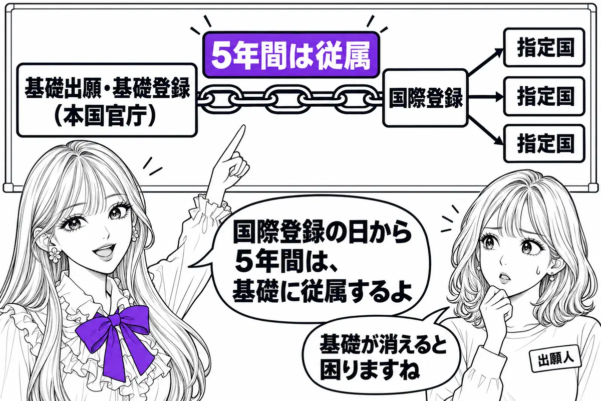 マドリッド協定議定書の国際登録は、国際登録の日から5年間は基礎出願・基礎登録に従属する