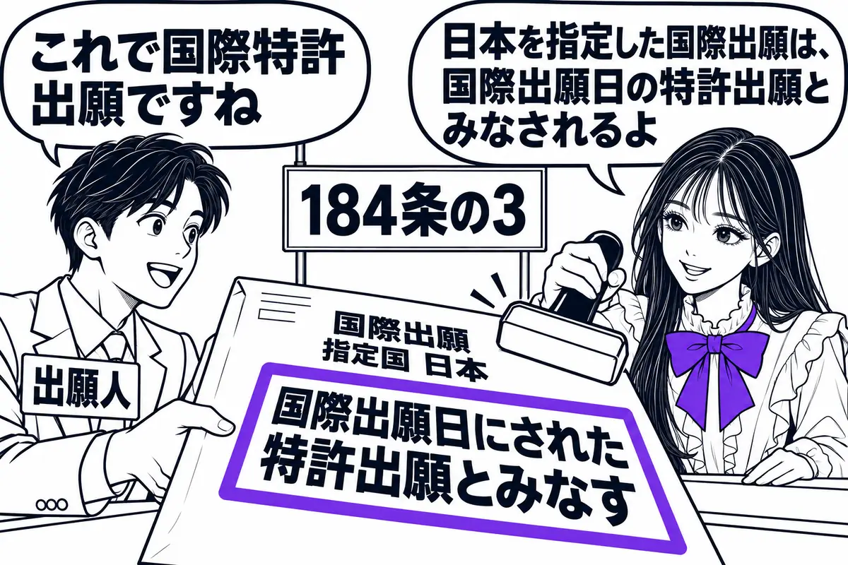 日本を指定国に含む国際出願は、国際出願日に日本でされた特許出願とみなされ、国際特許出願と呼ばれる