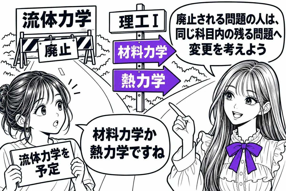 廃止される選択問題を予定していた人は、同じ科目内の存置される選択問題への変更を検討する