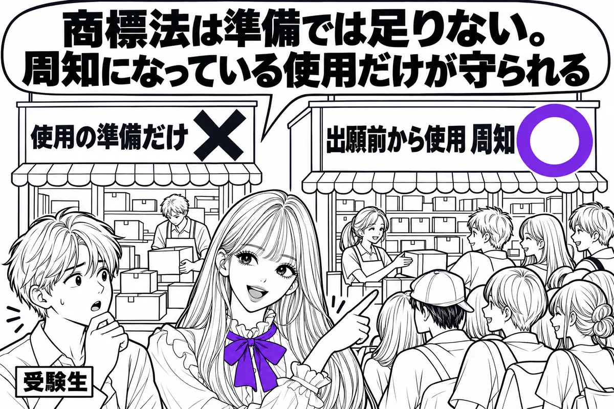 商標法の先使用権は使用の準備では足りず、出願の際に需要者の間に広く認識されていることが必要