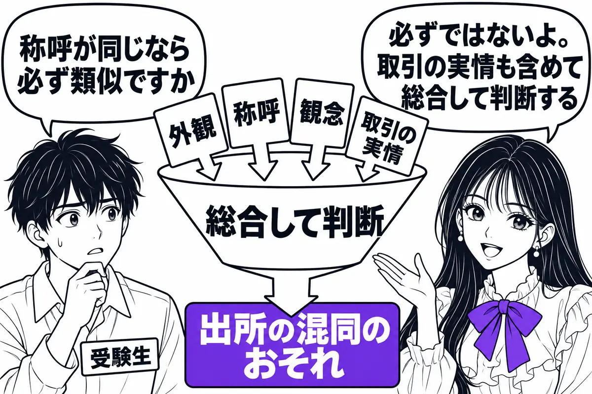 商標の類否は外観・称呼・観念を総合し、取引の実情を考慮して出所の混同のおそれがあるかで決める
