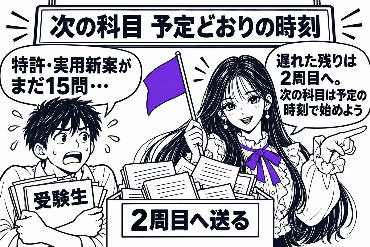 通過時刻から大きく遅れたら、遅れた科目の残りは2周目に送り、次の科目は予定どおりの時刻で始める