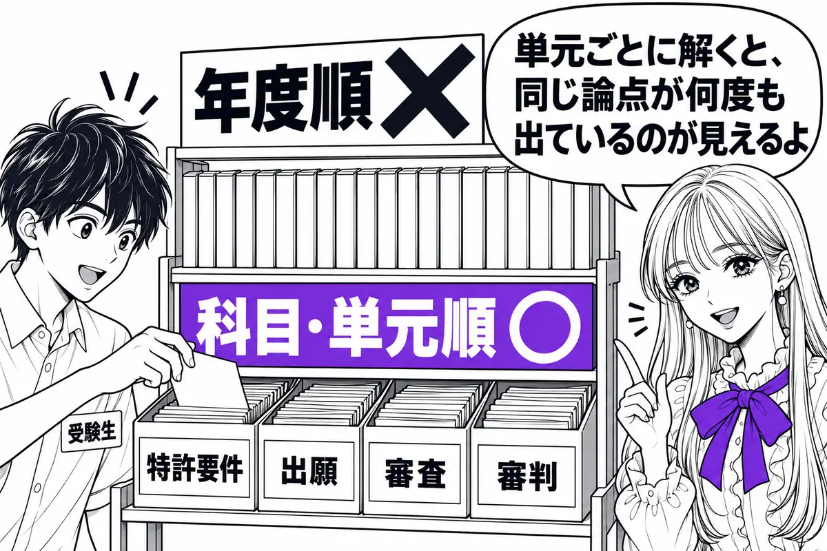 過去問は年度順ではなく科目・単元順に解くと、同じ論点が年度を変えて何度も出ていることが分かる