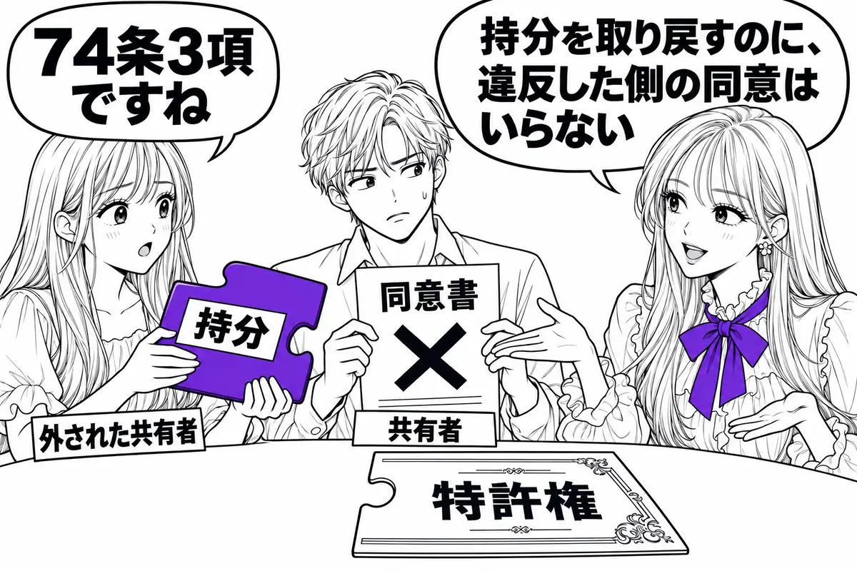 共同出願違反で外された共有者が持分の移転を請求するとき、他の共有者の同意はいらない