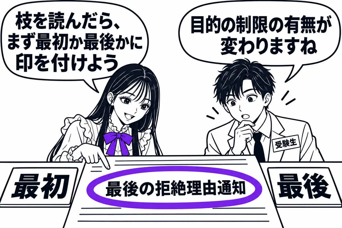 補正の枝は、まず拒絶理由通知が最初か最後かに印を付けてから正誤を考える