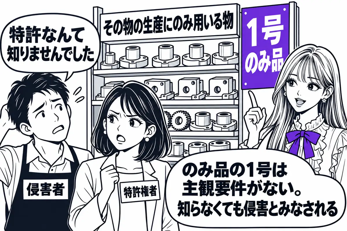 その物の生産にのみ用いる物を業として譲渡等する行為は、特許を知らなくても間接侵害とみなされる