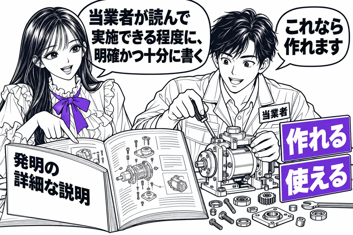 発明の詳細な説明は、当業者が読んで実施できる程度に明確かつ十分に書く必要がある