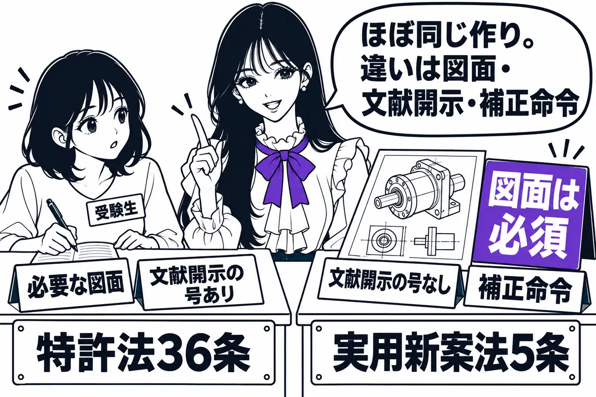 実用新案は図面が必須で、文献開示の号がなく、6項4号の違反は補正命令の対象になる