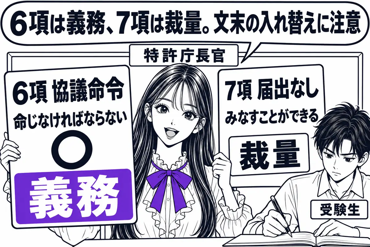 協議命令は特許庁長官が必ず出すもので、期間内に届出がないときの協議不成立のみなしは長官の裁量