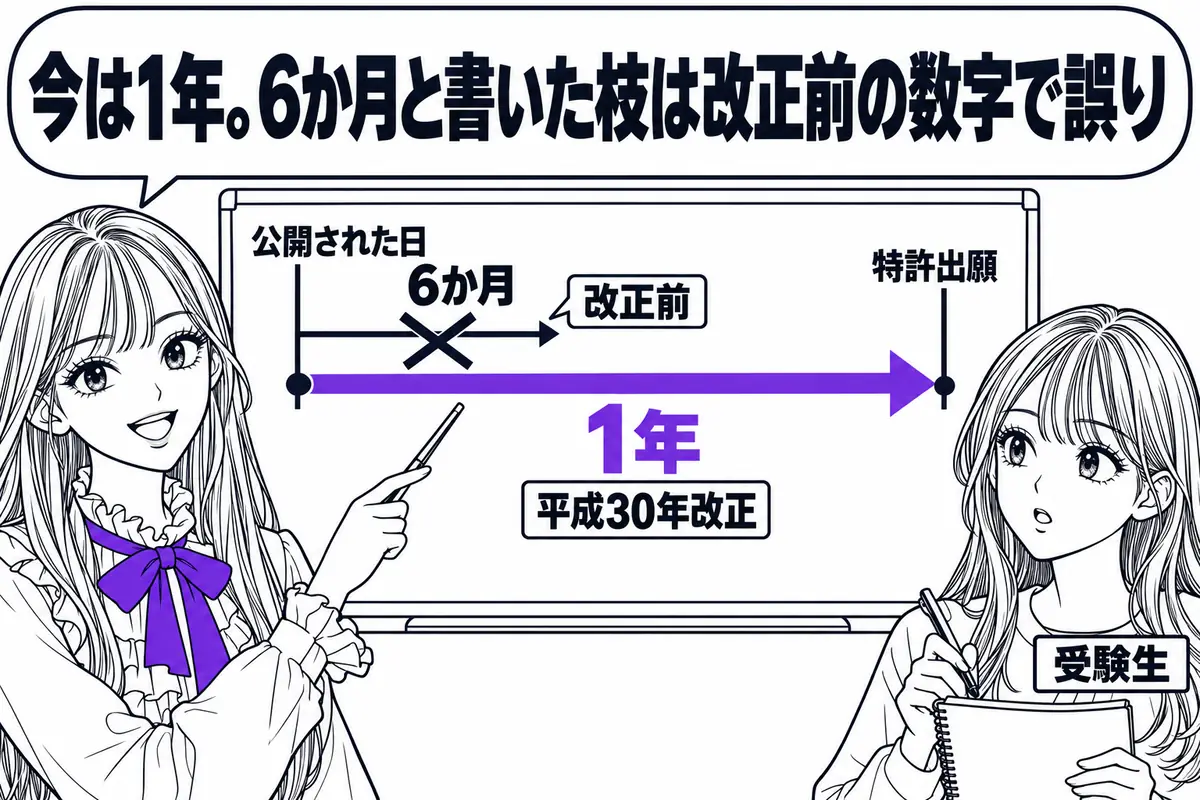 新規性喪失の例外の期間は平成30年改正で6か月から1年に延び、公開された日から数える