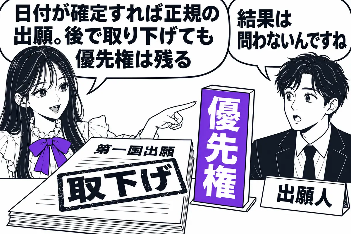 パリ条約の優先権は出願の日付を確定できる正規の国内出願から生じ、第一国出願が後で取り下げられても消えない